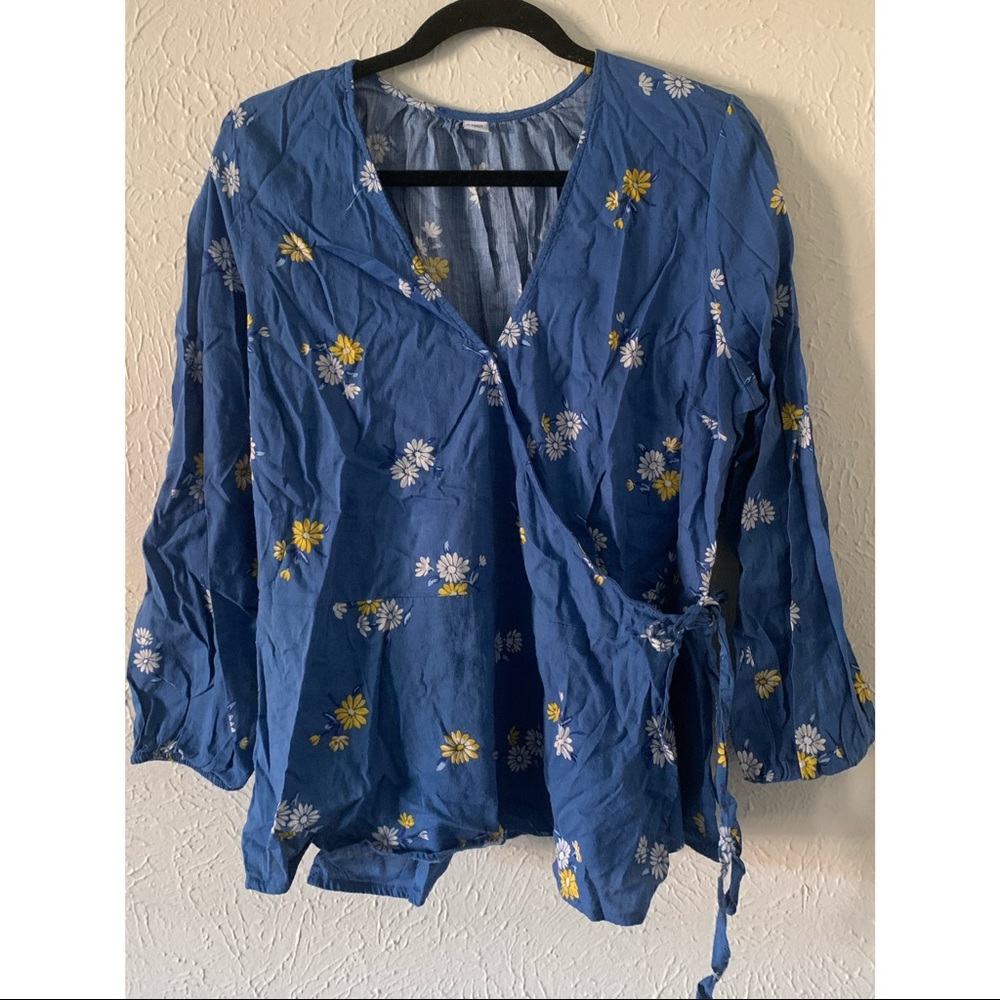 Faux-Wrap Floral Top